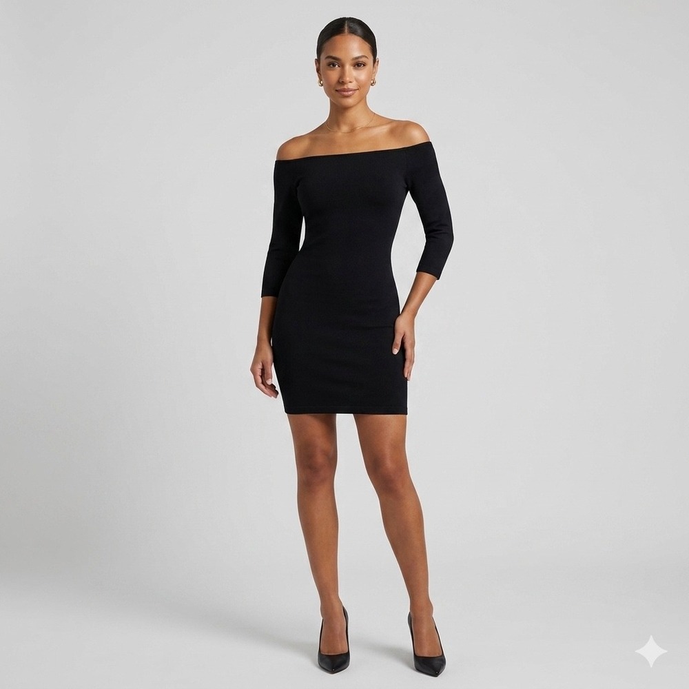 NEW Alexander Wang Black Off-The-Shoulder Bodycon Mini Dress 3/4 Sleeve Size XS